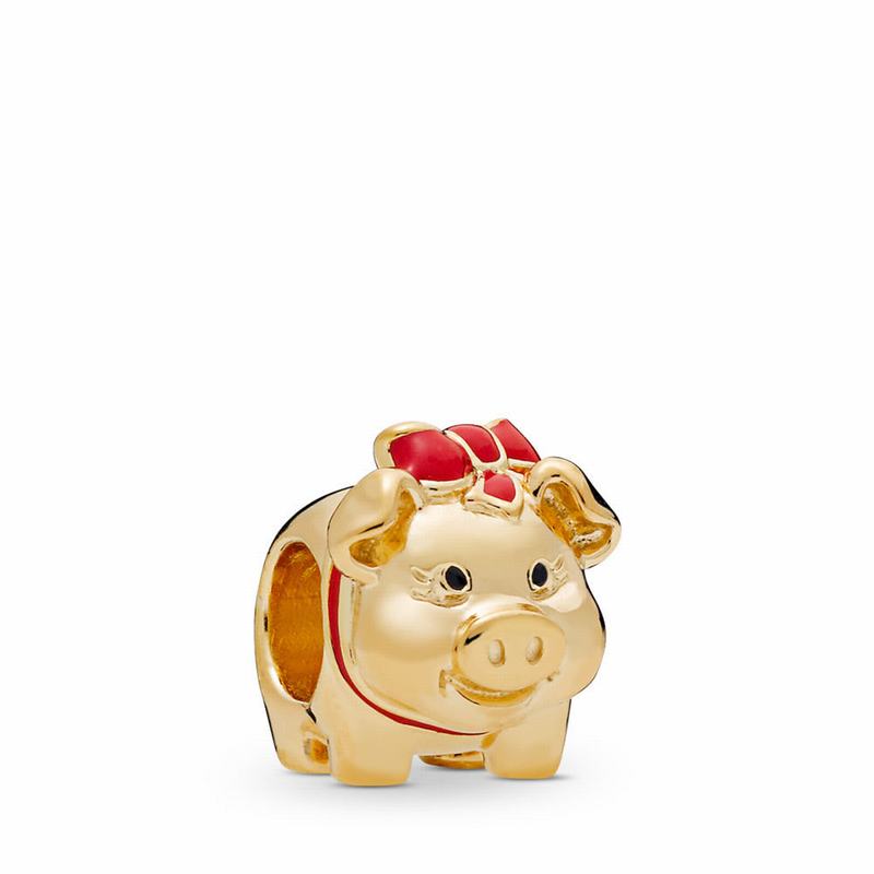 Pandora Shine™ Piggy Bank Charm - 18ct Gold Plated/Enamel/Black - Canada | DY3557QT